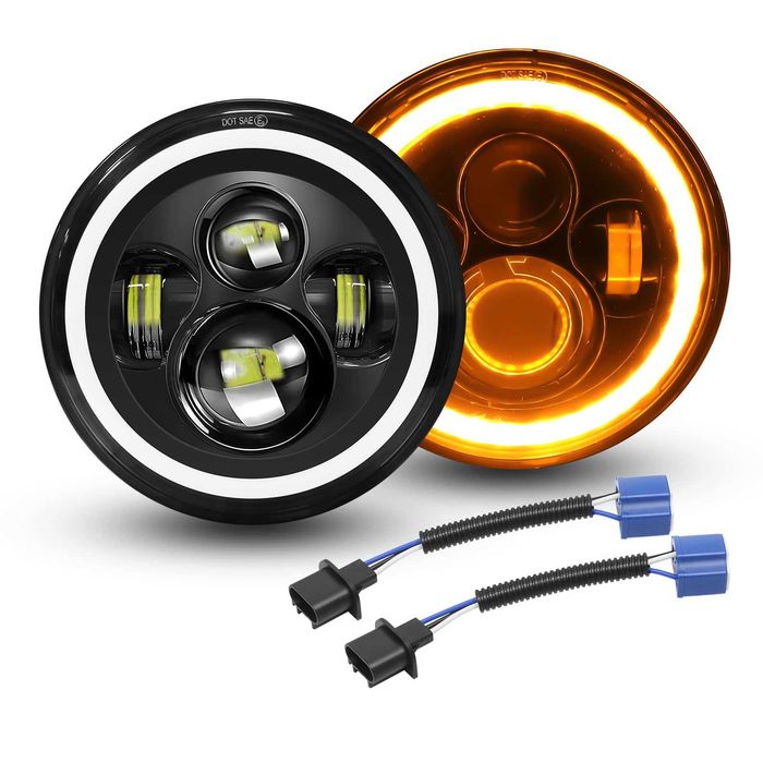 Set 2 faruri LED 7 inch, 50W, 5000LM, Halo DRL alb/amber