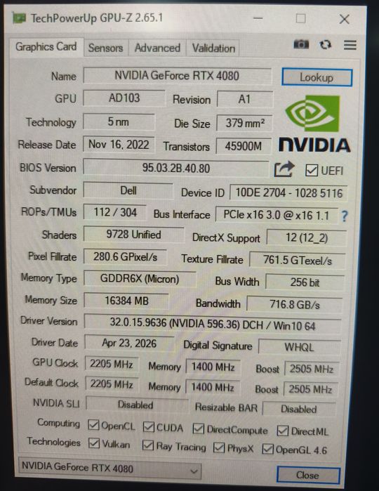 RTX4080 16gb gddr6x