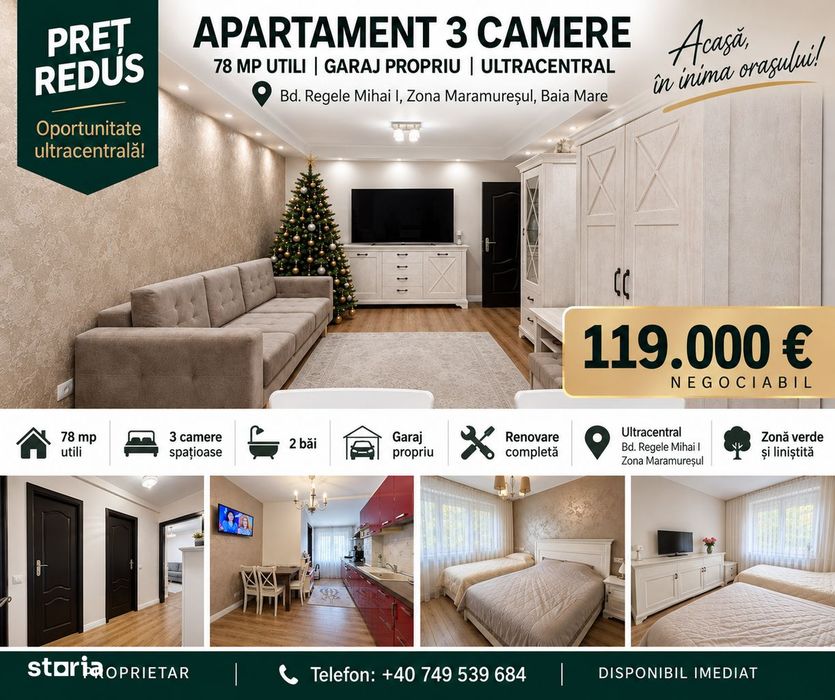 PREȚ REDUS | Apartament 3 camere | 78 mp | Ultracentral | 119.900 €
