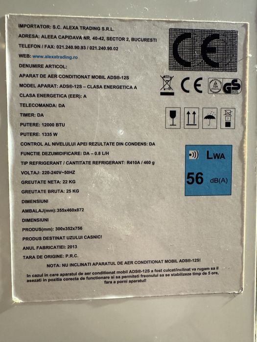 Aer conditionat portabil 12.000BTU