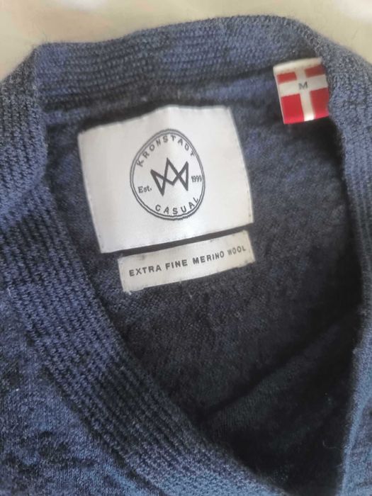 Kronstadt Men's Navy Blue 100% Merino Wool Knit Long Sleeve