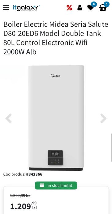 Boiler Electric Midea Seria Salute D80-20ED6 Model Double Tank 80L