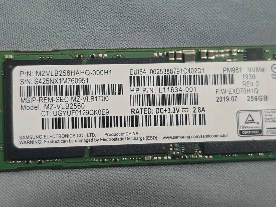 SSD Solid State Drive Samsung PM981 256GB NVMe M.2 PCIe TLC M.2 NVMe PCIe Gen3 x4