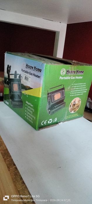 Încălzitor portabil pe gaz Happy Home 1.3kW pentru camping/pescuit – NOU