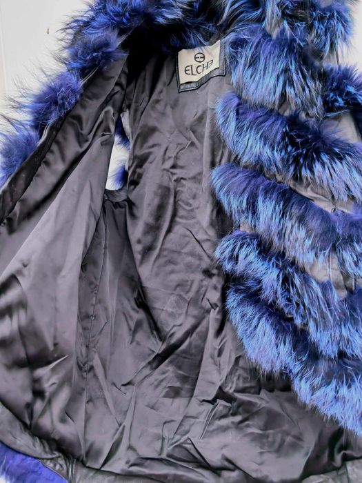 Естествен косъм лисица и телешка кожа уникален дамски елек М размер