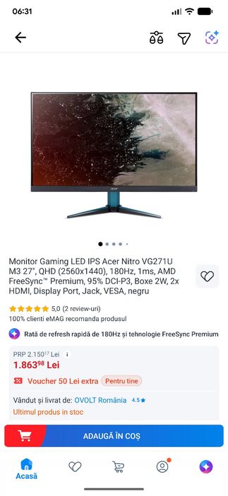 Monitor gaming nitro VG271U