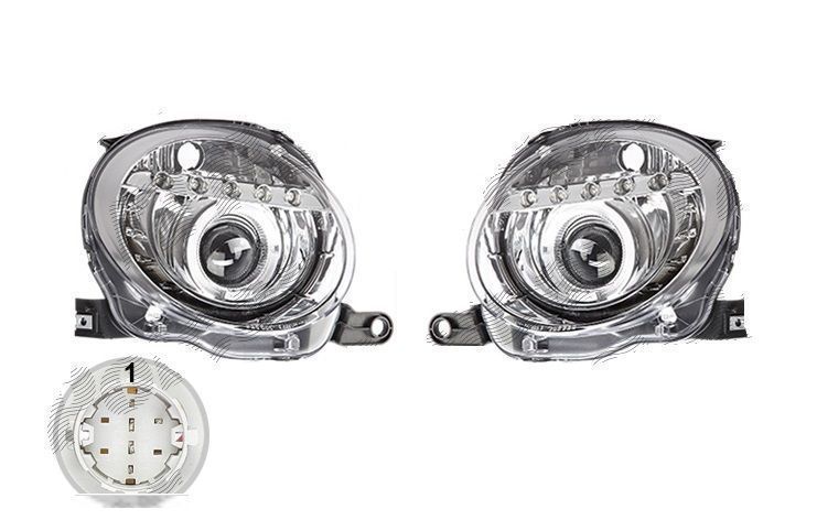 Far Fiat 500 (312), 03.2007-08.2015, fata, stanga+dreapta, H1; manual; transparent, silver; tuning