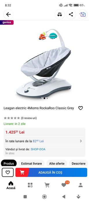 Leagan electric 4Moms RockaRoo Classic Grey