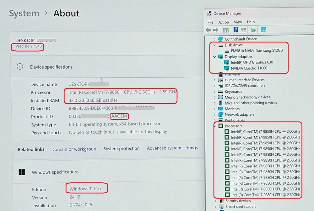 4K Ultra HD/Core i7-9850H/16GB RAM/512 SSD/Quadro Т1000/Precision 7540