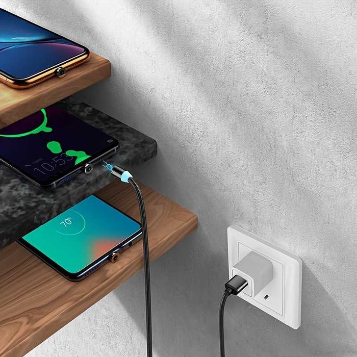 Магнитный кабель 3-в-1 быстрая зарядка iPhone Android Type-C 2м