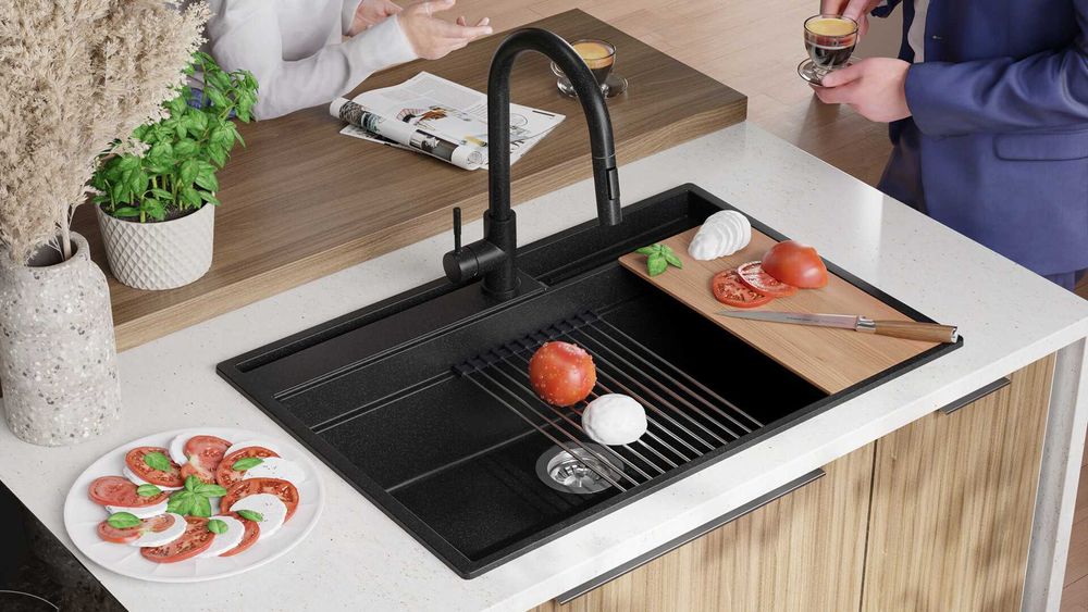 Графит кухненска мивка от гранит Осло 80 Премиум 780 x 530 мм