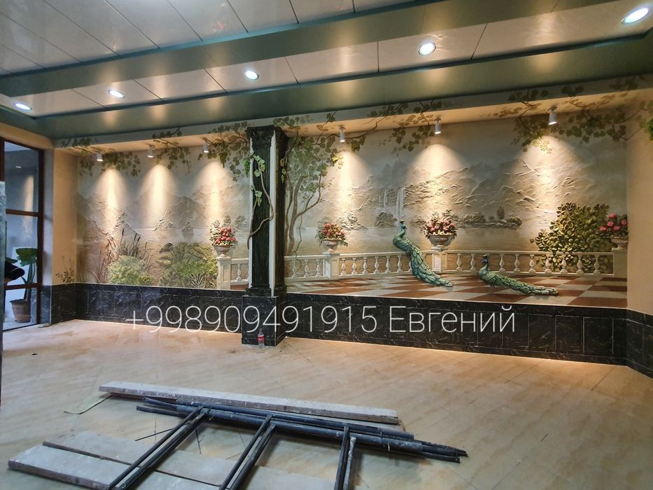 Барельефы скульптуры роспись водопады бассейны камин барбекю художник