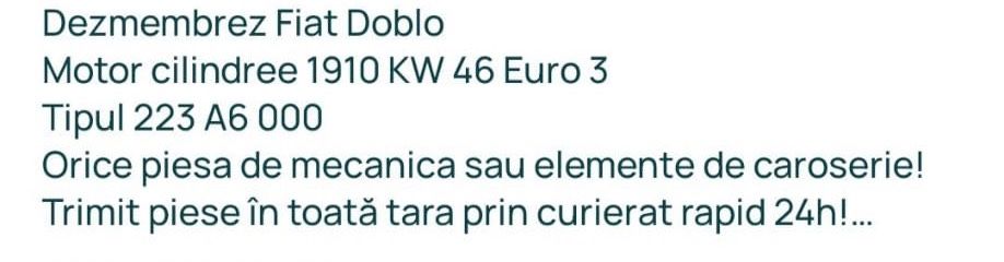 Piese auto din Dezmembrari Fiat Doblo 1.3d si 1.9d an 2003/2009