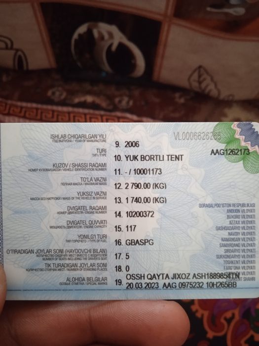 Uvaz 2006 yil dublkabina xujjatlari joyida