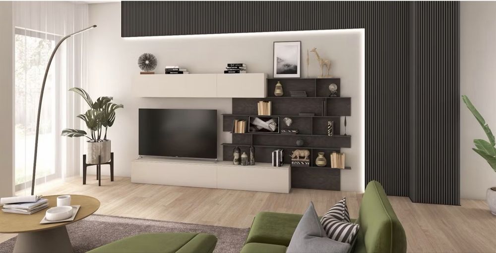 Mobilier living Atlante Madreperla + Cemento Scuro + Antracite Design: Tomasella