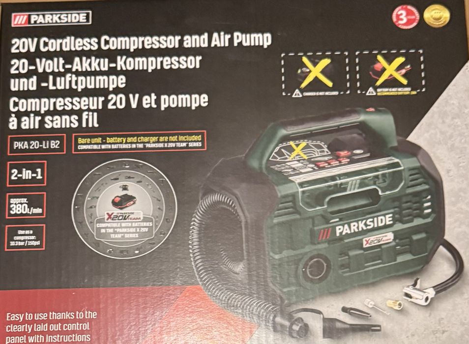 Компресор на батерия 20 волта парксайд parkside