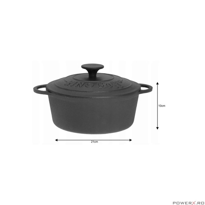 Oala din fonta 2.4litri, 21cm, cu capac, negru, KingHoff