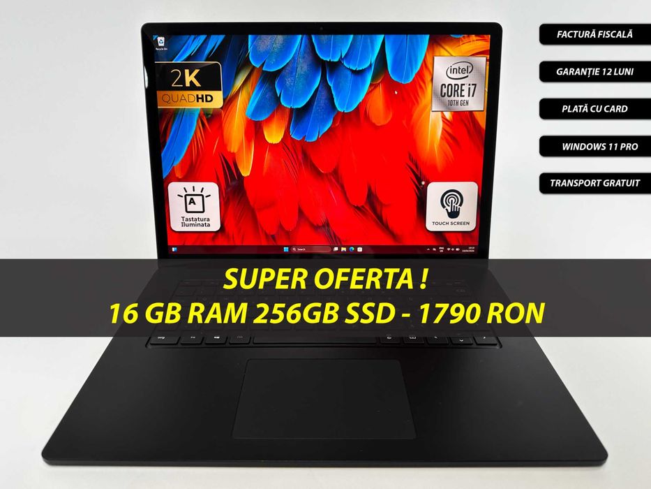 Laptop Microsoft Surface 3 intel i7-1065G7 16 gb ram 256 gb ssd 15 inch 2K Touchscreen Ultraslim Carcasa metalica Windows 11 Factura si Garantie 1 an