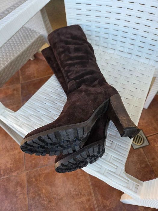 Дамски ботуши кафяв велур