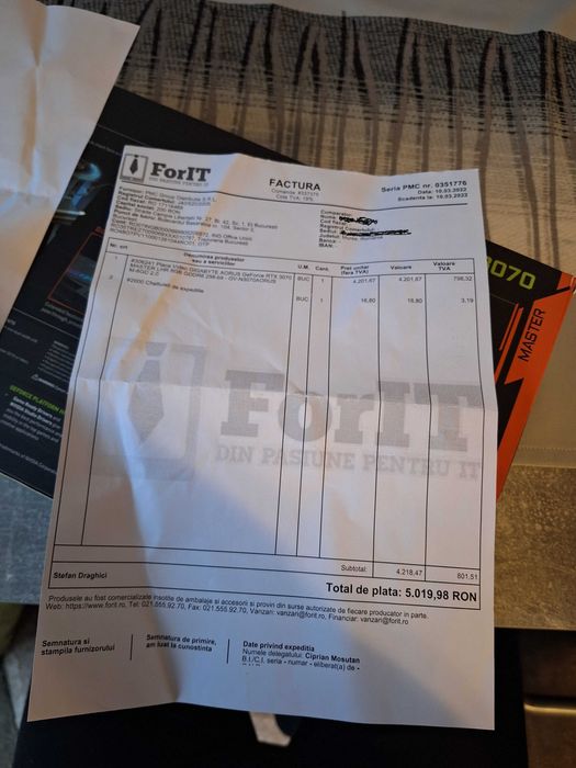 Placa video Nvidia Rtx 3070 Aorus  Master 8Gb Rev2.0  stare perfecta