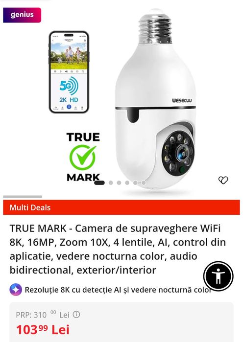 Camera supraveghere cu adaptare la bec