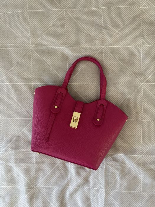 Geantă mică piele naturală, Volterra Mini, Made in Italy, fucsia ,nouă