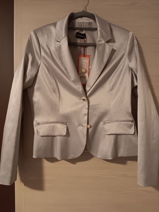 Сребрист дамски костюм, рокля и сако, Etere, с етикет