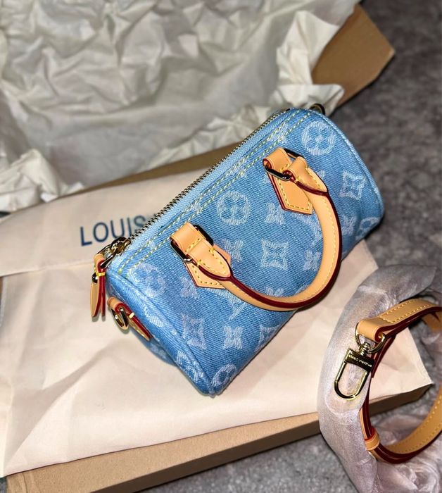 Geanta Louis Vuitton Speedy denim cu piele naturala pe stoc