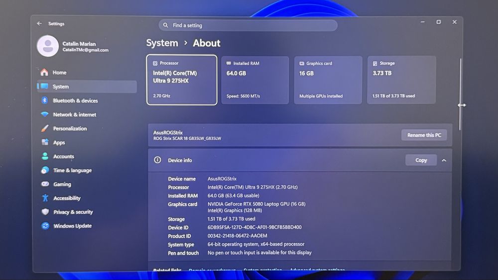 Asus Rog Strix Scar 18 2025 RTX 5080, ultra 9 275HX