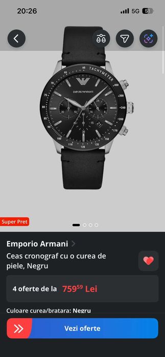 Ceas Conograf Emporio Armani cu curea neagra