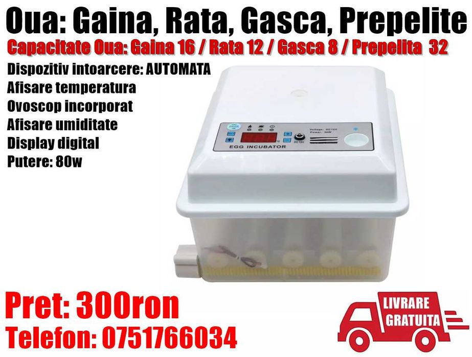 Incubator Clocitoare 16 Oua Gaina Rata Gasca Automat + Livrat GRATUIT