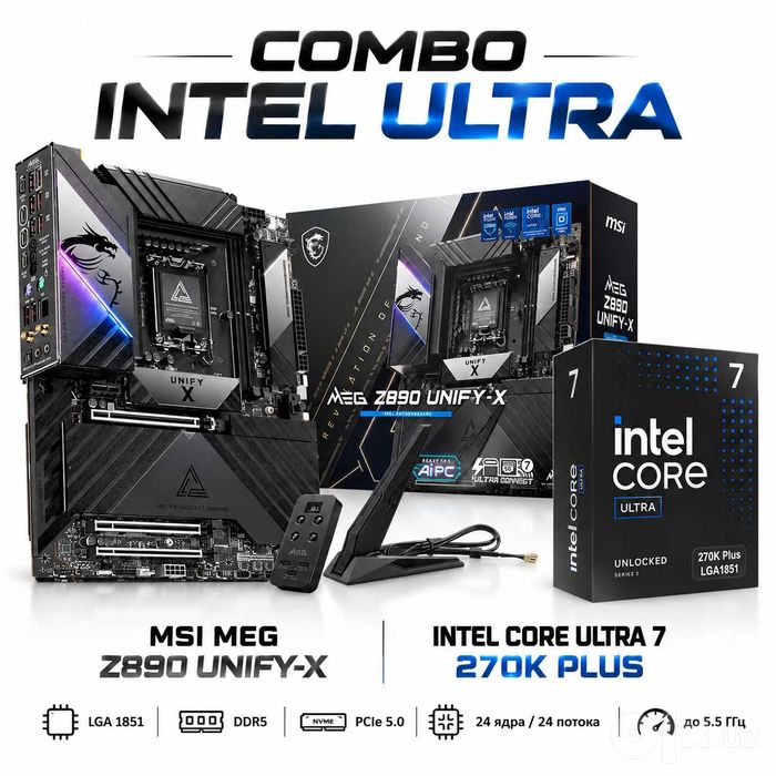 MSI MEG Z890 UNIFY-X + Intel Core Ultra 7 270K Plus (комплект)