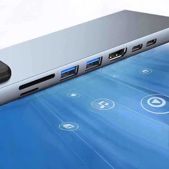 USB-C HUB адаптер 8 в 1 – HDMI, 2×USB, 2×USB-C, RJ45, SD/TF