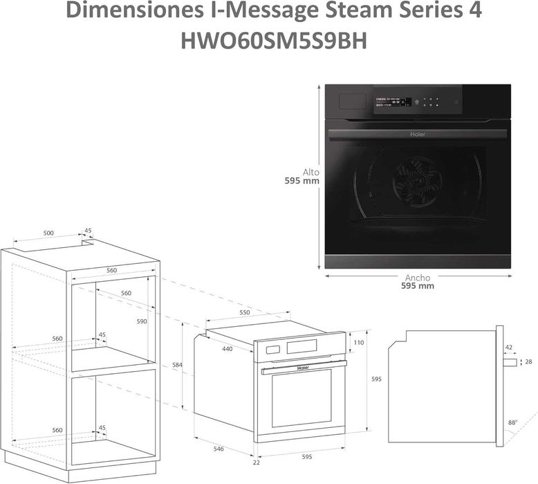 Нова многофункционална фурна за вграждане Haier I-Message Steam Series 4 HWO60SM5S9BH с функция за пара, пиролитична, WiFi свързаност, капацитет 70 л