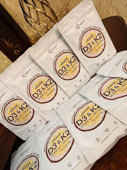 Vitamin d3 k2,10.000 iu,+ 200 mcg,300 softgel,Kokos yogi bilan