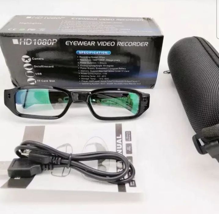 Скрита камера в очила, шпионска мини камера с висока резолюция, видео