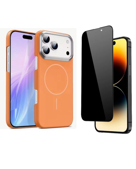 Iphone 17 PRO 17 PRO MAX Husa Carbon Type Orange + Folie Sticla 3D