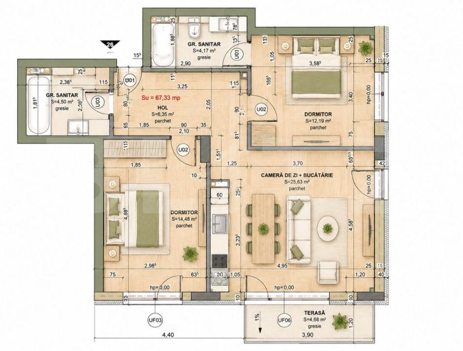 Apartament 3 camere, 66.14 mp, comision 0, zona Iris