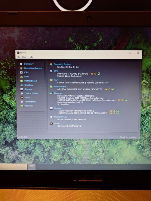 Laptop Asus X550JX, i7-4720HQ , 8 GB, ssd 500 GB, GTX 950M, 15,6"