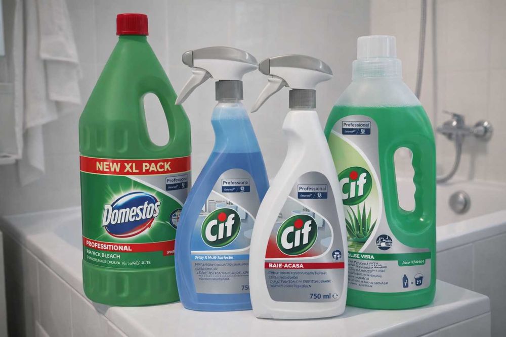 Pachet Curățenie Profesională – Cif Pro Formula + Domestos | Baie, Geamuri, Pardoseli