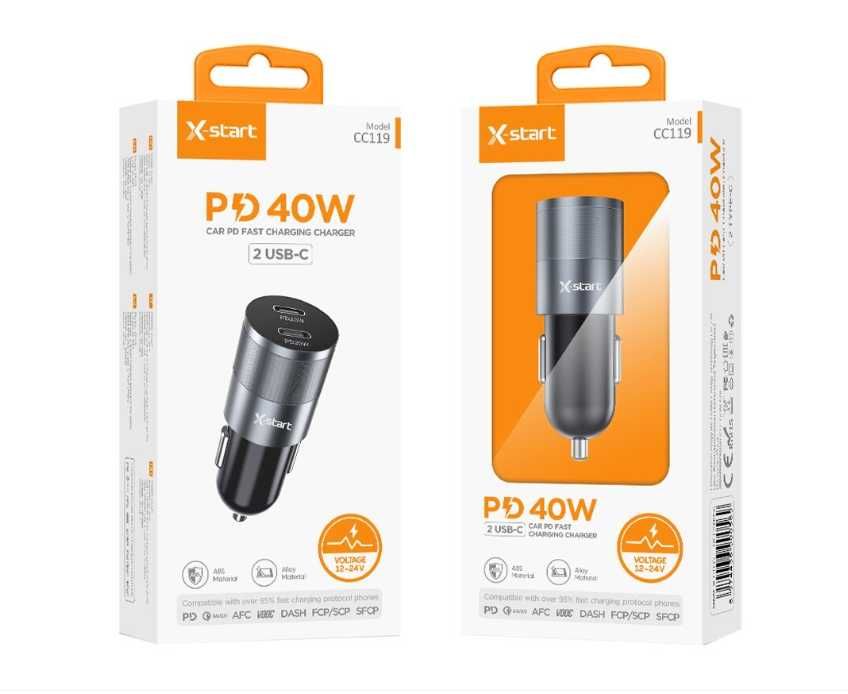 Încărcător auto X-Start PD 40W – 2 PD x USB-C, Fast Charge