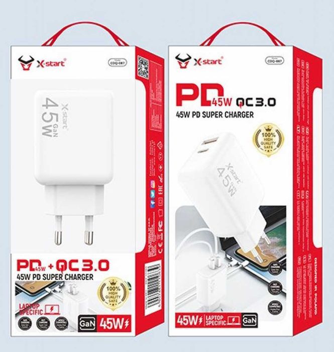 Зарядно за бързо зареждане Type-C+USB-A