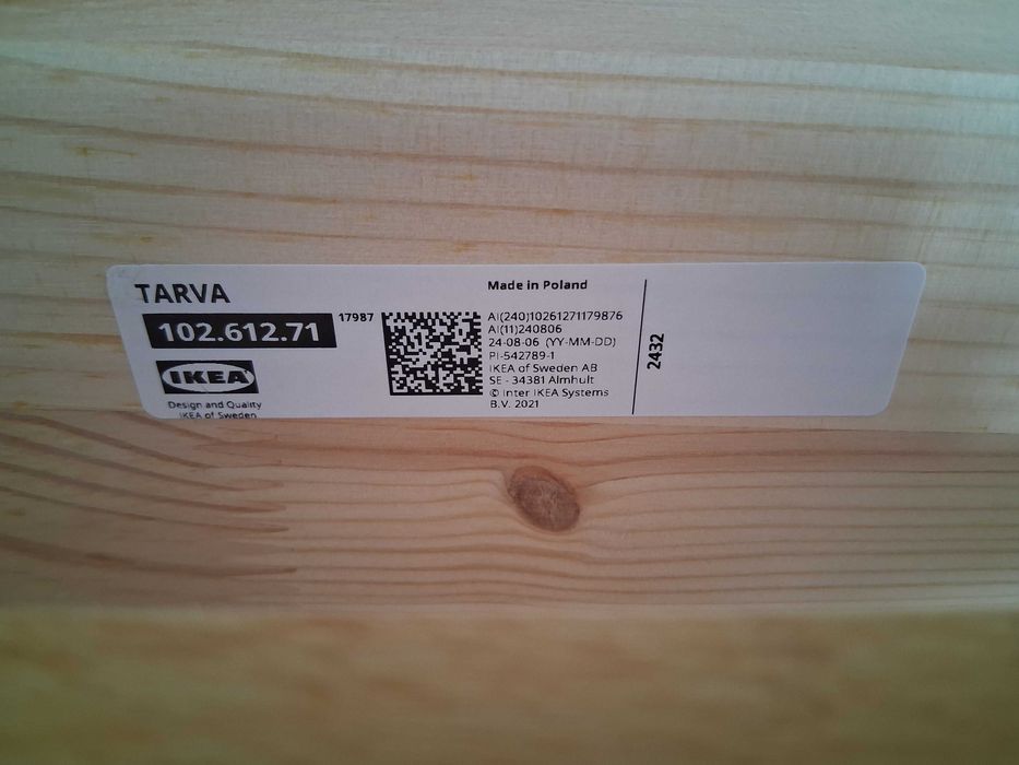 TARVA дървено легло, закупено от IKEA, 200×120cm, персон и половина, с включена подматрачна рамка LUROY
