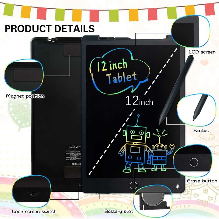 Голям Цветен Таблет за рисуване и писане LCD 12 14 инча
