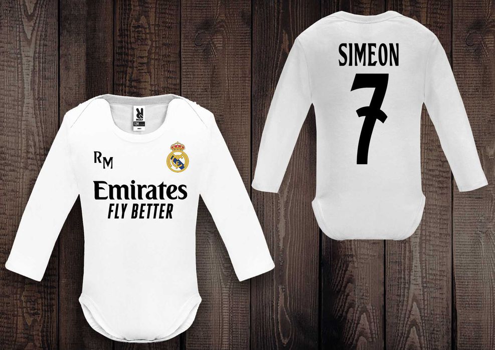 Бебешки бодита MAN UNITED, Chelsea, REAL MADRID с ИМЕ и НОМЕР по избор