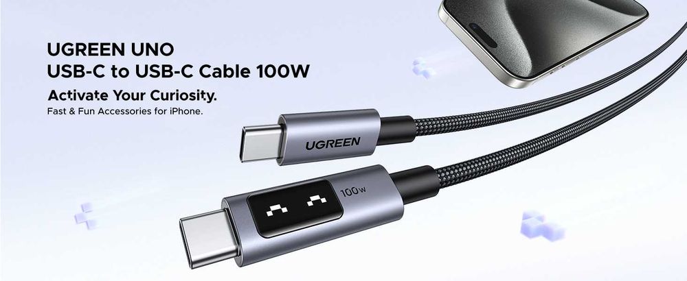 UGREEN UNO L509 Кабель USB-C to USB-C с LED-дисплеем for iPhone 16 17
