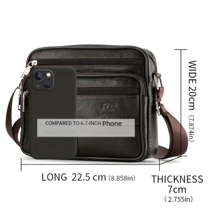 Мъжка кожена правоъгълна чанта за през рамо /Черна и кафява ест. кожа!