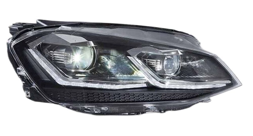 Set faruri VW Golf 7 (5k), 10.2012-2016, montare fata, stanga+dreapta, indicator dinamic; LED; manual; rama argintie; Tuning; LED