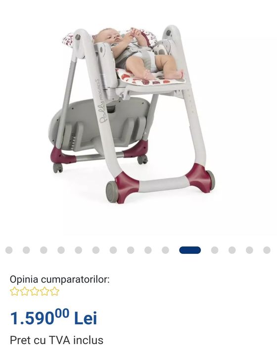 Scaun de masa Chicco Polly Progres 5 in 1, Cherry, 0 luni+