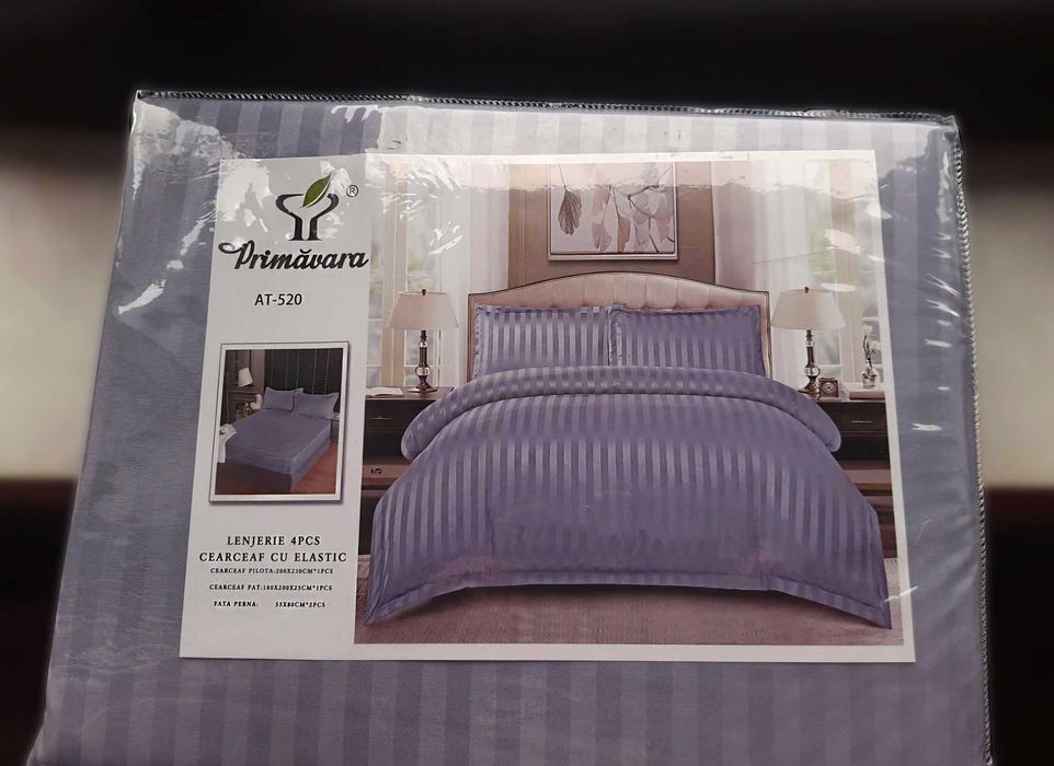 lenjerie fina pat de 2persoane damasc bumbac 4piese 180x200 lila noua